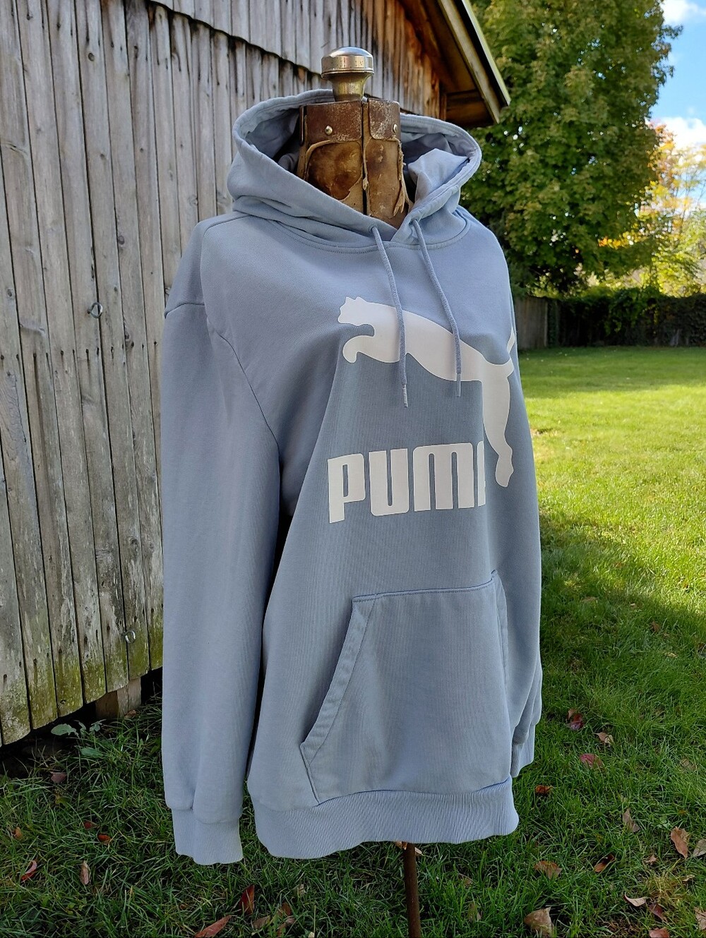 Puma powder blue & white graphic print pullover baggy hoodie Womens XXL